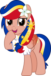 Size: 2005x2991 | Tagged: safe, artist:jhayarr23, oc, oc only, oc:pearl shine, pegasus, pony, brown eyes, clothes, colored wings, female, flower, flower in hair, folded wings, full body, gradient wings, high res, looking at you, mare, multicolored mane, multicolored tail, nation ponies, open mouth, open smile, pegasus oc, philippines, ponified, show accurate, simple background, smiling, smiling at you, solo, standing, tail, transparent background, wings