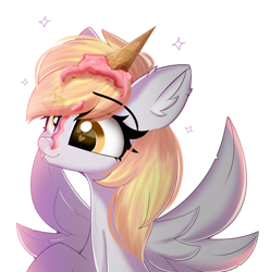 Size: 2356x2378 | Tagged: safe, artist:janelearts, derpy hooves, pegasus, pony, g4, bust, food, high res, ice cream, ice cream cone, portrait, simple background, solo, tongue out, white background