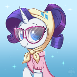 Size: 4000x4000 | Tagged: safe, artist:confetticakez, rarity, pony, unicorn, g4, alternate hairstyle, blushing, camping outfit, clothes, cute, female, glasses, headscarf, heart, heart eyes, mare, raribetes, scarf, shirt, solo, wingding eyes