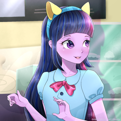 Size: 1250x1250 | Tagged: safe, artist:dianlivianne, twilight sparkle, equestria girls, g4, my little pony equestria girls, anime style, fake ears, female, open mouth, pony ears, solo