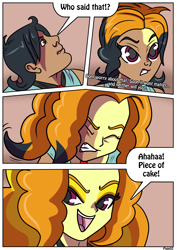 Size: 2480x3507 | Tagged: safe, artist:rex-equinox, adagio dazzle, oc, oc:ced, human, comic:this world is mine, equestria girls, g4, antagonist, comic, dialogue, female, high res, male, male to female, possessed, possession, rule 63, speech bubble, the dazzlings, transformation, transformation sequence, transgender transformation