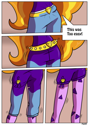 Size: 2480x3507 | Tagged: safe, artist:rex-equinox, adagio dazzle, oc, oc only, oc:ced, human, comic:this world is mine, equestria girls, g4, antagonist, clothes, comic, dialogue, female, high res, male, male to female, possessed, possession, rule 63, solo, speech bubble, the dazzlings, transformation, transformation sequence, transforming clothes, transgender transformation