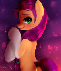 Size: 1575x1837 | Tagged: safe, artist:darksly, sunny starscout, earth pony, pony, g5, my little pony: a new generation, body pillow, butt, commission, cute, dakimakura cover, female, looking at you, looking back, looking back at you, mare, plot, preview, rear view, smiling, smiling at you, solo, sunny starbutt, sunnybetes