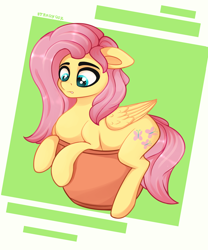 Size: 2500x3000 | Tagged: safe, artist:stravy_vox, fluttershy, pegasus, pony, g4, confluttershy, confused, cute, female, flower pot, frown, high res, looking down, mare, ponified animal photo, shyabetes, solo, teeth, wings