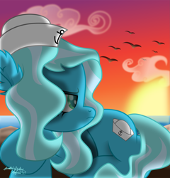 Size: 3149x3281 | Tagged: safe, artist:php178, derpibooru exclusive, oc, oc:sea sailor, bird, pegasus, pony, seagull, .svg available, anchor, captain hat, cloud, colored eyebrows, crossed hooves, crossed legs, ear fluff, female, hat, hidden wings, high res, inkscape, looking back, lying, lying down, mare, nc-tv signature, ocean, pegasus oc, prone, raft, sailor, sailor hat, serious, serious face, shading, silhouette, sun, sunset, sunshine, svg, vector, water, wood