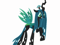 Size: 1440x1080 | Tagged: safe, ai assisted, ai content, fifteen.ai, queen chrysalis, changeling, changeling queen, dog, g4, adhd, ai voice, angry, animated, cute, cutealis, distracted, female, frown, grin, gritted teeth, happy, neurodivergent, puppy, raised hoof, simple background, smiling, sound, talking, webm, white background