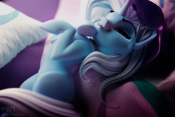 Size: 2000x1333 | Tagged: safe, artist:kelpiemoonknives, artist:v747, trixie, pony, unicorn, g4, 3d, clothes, cute, diatrixes, ear fluff, eyelashes, female, hat, horn, looking at you, mare, missing cutie mark, tail, tongue out, trixie's hat, underhoof