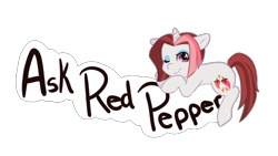 Size: 500x281 | Tagged: safe, artist:ask-red-pepper-blog, cayenne, pony, unicorn, g4, ask, eyeshadow, female, looking up, lying down, makeup, mare, one eye closed, rare mare, simple background, solo, transparent background