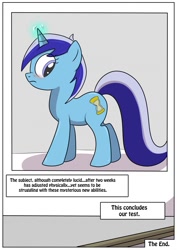 Size: 905x1280 | Tagged: safe, artist:rex-equinox, minuette, pony, unicorn, comic:ponid-21-virus, g4, blushing, comic, female, human to pony, male to female, mare, photo, ponid-21, rule 63, solo, transformation, transgender transformation