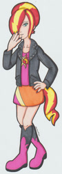 Size: 555x1545 | Tagged: safe, artist:cqmorrell, sunset shimmer, human, equestria girls, g4, ash crimson, clothes, cosplay, costume, crossdressing, crossover, crossplay, fingernails, hair over one eye, king of fighters, looking at you, male, simple background, solo, tail, white background