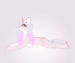 Size: 4860x4050 | Tagged: safe, artist:axidemythe, oc, oc only, oc:franky, pony, unicorn, colored, femboy, flat colors, gift art, horn, looking at you, lying down, male, solo, unicorn oc