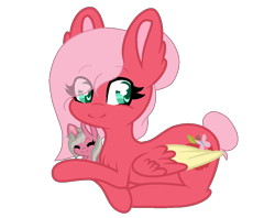 Size: 980x776 | Tagged: safe, artist:fawnroseyt, oc, oc only, oc:ingrid marie, oc:ruby frost, pegasus, pony, unicorn, baby, baby pony, base used, colored wings, colored wingtips, duo, ear fluff, eye clipping through hair, horn, lying down, offspring, offspring's offspring, parent:big macintosh, parent:fluttershy, parent:oc:ruby frost, parent:oc:verdant fire, parents:fluttermac, parents:oc x oc, pegasus oc, simple background, smiling, transparent background, unicorn oc, wings