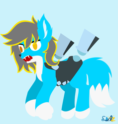 Size: 1455x1532 | Tagged: safe, artist:samsailz, oc, oc only, pony, wolf, angry, commission, hand, holding a pony, lineless, no iris, robotic arm, screaming, solo, ych result