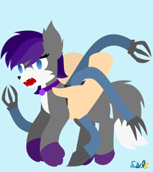 Size: 1380x1545 | Tagged: safe, artist:samsailz, oc, oc only, pony, wolf, angry, commission, hand, holding a pony, lineless, no iris, robotic arm, screaming, solo, tentacles, ych result