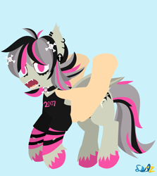 Size: 1380x1545 | Tagged: safe, artist:samsailz, oc, oc only, bat pony, pony, angry, commission, hand, holding a pony, lineless, no pupils, piercing, screaming, solo, ych result