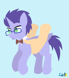Size: 1380x1545 | Tagged: safe, artist:samsailz, oc, oc only, alicorn, pony, bowtie, collar, commission, glasses, hand, holding a pony, lineless, no pupils, solo, ych result