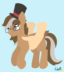 Size: 1380x1545 | Tagged: safe, artist:samsailz, oc, oc only, pegasus, pony, commission, glasses, hand, hat, holding a pony, lineless, no pupils, solo, top hat, ych result