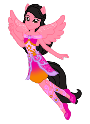 Size: 490x670 | Tagged: safe, artist:wavebreeze234, oc, oc only, oc:rose werly, equestria girls, g4, clothes, eyelashes, female, flying, ponied up, simple background, smiling, solo, transparent background, waving, wings