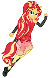 Size: 433x670 | Tagged: safe, artist:wavebreeze234, sunset shimmer, equestria girls, g4, clothes, eyelashes, female, fist pump, see-through, simple background, skirt, smiling, solo, transparent background