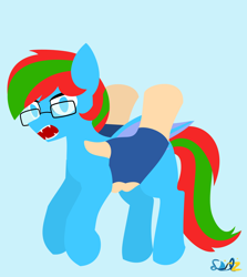 Size: 1380x1545 | Tagged: safe, artist:samsailz, oc, oc only, bat pony, pony, angry, clothes, commission, fingerless gloves, glasses, gloves, hand, holding a pony, lineless, no pupils, screaming, solo, ych result