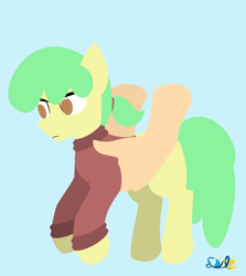 Size: 1376x1545 | Tagged: safe, artist:samsailz, oc, oc only, earth pony, pony, clothes, commission, hand, holding a pony, lineless, no pupils, solo, sweater, turtleneck, ych result