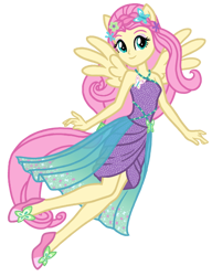 Size: 500x650 | Tagged: safe, artist:wavebreeze234, fluttershy, equestria girls, g4, clothes, dress, eyelashes, female, flying, ponied up, simple background, smiling, solo, transparent background