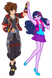 Size: 330x490 | Tagged: safe, artist:wavebreeze234, twilight sparkle, equestria girls, g4, clothes, crossover, dancing, eyelashes, female, grin, kingdom hearts, male, simple background, smiling, sora, straight, transparent background