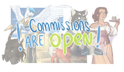 Size: 1394x809 | Tagged: safe, artist:royvdhel-art, oc, oc only, human, pegasus, pony, anthro, advertisement, anthro with ponies, commission info, pegasus oc, wings