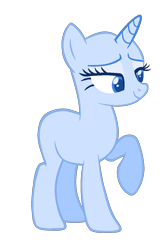 Size: 716x1099 | Tagged: safe, oc, pony, unicorn, g4, bald, base, eyelashes, female, horn, mare, raised hoof, show accurate, simple background, smiling, solo, transparent background, unicorn oc