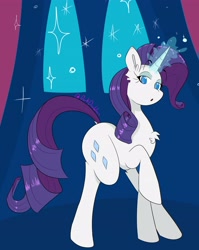 Size: 2868x3603 | Tagged: safe, artist:darkdoubloon, rarity, pony, unicorn, g4, chest fluff, ear fluff, eyeshadow, female, glowing, glowing horn, high res, horn, lidded eyes, looking at you, magic, makeup, mare, raised hoof, solo