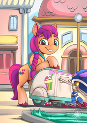 Size: 955x1351 | Tagged: safe, artist:mysticalpha, sunny starscout, earth pony, pony, g5, my little pony: a new generation, gonna be my day, smoothie cart, solo