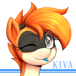 Size: 2000x2000 | Tagged: safe, alternate version, artist:anearbyanimal, oc, oc only, oc:kiva, gynoid, pony, robot, robot pony, ;p, female, high res, looking at you, one eye closed, simple background, smiling, solo, tongue out, white background, wink, winking at you