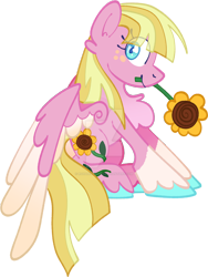Size: 1280x1704 | Tagged: safe, artist:rohans-ponies, meadow flower, pegasus, pony, g4, flower, mouth hold, simple background, solo, sunflower, transparent background