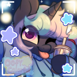 Size: 2000x2000 | Tagged: safe, artist:oofycolorful, oc, oc only, pony, unicorn, g4, bust, eye clipping through hair, high res, portrait, solo, starry eyes, watermark, wingding eyes