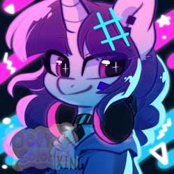 Size: 2000x2000 | Tagged: safe, artist:oofycolorful, oc, oc only, pony, unicorn, g4, bust, high res, portrait, solo, sparkly eyes, watermark, wingding eyes