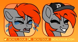Size: 1035x559 | Tagged: safe, artist:sickly-sour, oc, oc only, pony, commission, crying, emoji, eyes closed, smiling, solo
