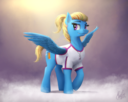 Size: 3300x2639 | Tagged: safe, artist:magfen, oc, oc only, oc:thunderclap dash, pegasus, pony, fanfic:obsidian: shards of sombra, female, fimfiction, high res, offspring, parent:rainbow dash, solo