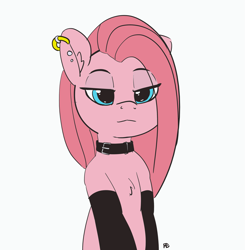 Size: 3075x3140 | Tagged: safe, anonymous artist, artist:pabbley, color edit, edit, pinkie pie, earth pony, pony, g4, chest fluff, collar, colored, cute, cuteamena, ear piercing, earring, female, flat colors, high res, jewelry, lidded eyes, mare, piercing, pinkamena diane pie, simple background, sketch, solo, unofficial edits thread, white background