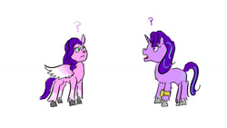 Size: 1024x576 | Tagged: safe, artist:horsesplease, pipp petals, starlight glimmer, pegasus, pony, unicorn, g4, g5, my little pony: a new generation, confused, doodle, gauntlet, immortal, pipp is immortal, question mark, surprised, time travel glimmer