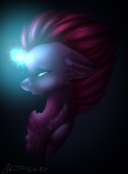 Size: 895x1208 | Tagged: safe, artist:lunciakkk, tempest shadow, pony, unicorn, g4, bust, chest fluff, commission, crying, ear fluff, floppy ears, portrait, solo
