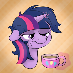 Size: 2000x2000 | Tagged: safe, artist:doodledonutart, twilight sparkle, pony, g4, bust, coffee, high res, morning ponies, solo, tired