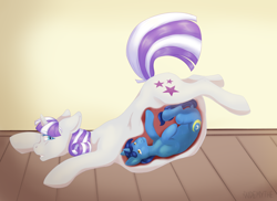 Size: 3850x2800 | Tagged: safe, artist:axidemythe, night light, twilight velvet, pony, unicorn, g4, belly, big belly, commission, dock, endosoma, female, good clean married vore, high res, huge belly, husband and wife, impossibly large belly, internal, male, mare pred, mare predator, married couples doing married things, non-fatal vore, soft vore, tail, vore, x-ray, ych result