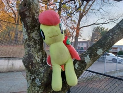 Size: 4000x3000 | Tagged: safe, artist:topsangtheman, peachy sweet, earth pony, pony, g4, apple family member, irl, looking at you, photo, plushie, solo, tree