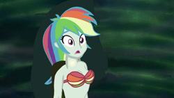 Size: 1280x721 | Tagged: safe, artist:devinquinnart, rainbow dash, mermaid, equestria girls, g4, 1000 hours in ms paint, bra, breasts, cleavage, crossover, female, now sing, seashell bra, solo, the little mermaid