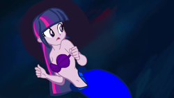 Size: 1192x670 | Tagged: safe, artist:devinquinnart, twilight sparkle, mermaid, equestria girls, g4, 1000 hours in ms paint, belly button, bra, crossover, fish tail, mermaid tail, mermaidized, seashell bra, species swap, tail, the little mermaid