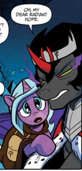 Size: 395x813 | Tagged: safe, artist:andypriceart, idw, king sombra, radiant hope, crystal pony, umbrum, g4, siege of the crystal empire, cape, cloak, clothes, speech bubble