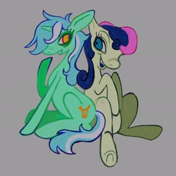 Size: 2048x2048 | Tagged: safe, artist:ponywizards, bon bon, lyra heartstrings, sweetie drops, earth pony, pony, unicorn, g4, eye contact, friendship, high res, looking at each other, open mouth, open smile, sitting, smiling