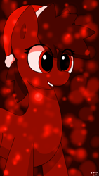 Size: 2160x3840 | Tagged: safe, artist:monycaalot, oc, oc only, oc:mony caalot, earth pony, pony, christmas, earth pony oc, hat, high res, holiday, red background, santa hat, simple background, solo