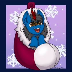 Size: 3072x3072 | Tagged: safe, artist:zackwhitefang, oc, oc only, kirin, chibi, christmas, clothes, commission, cute, digital art, high res, holiday, horn, kirin oc, male, ocbetes, open mouth, snow, snowflake, socks, solo, ych result