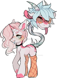 Size: 706x959 | Tagged: safe, artist:deviiel, oc, oc only, original species, plant pony, pony, unicorn, :p, choker, closed species, clothes, deviantart watermark, female, glasses, obtrusive watermark, plant, simple background, socks, solo, tongue out, transparent background, watermark